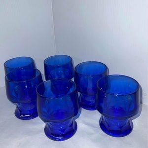 6 Vintage Mcm Cobalt Blue Glass Tumbler